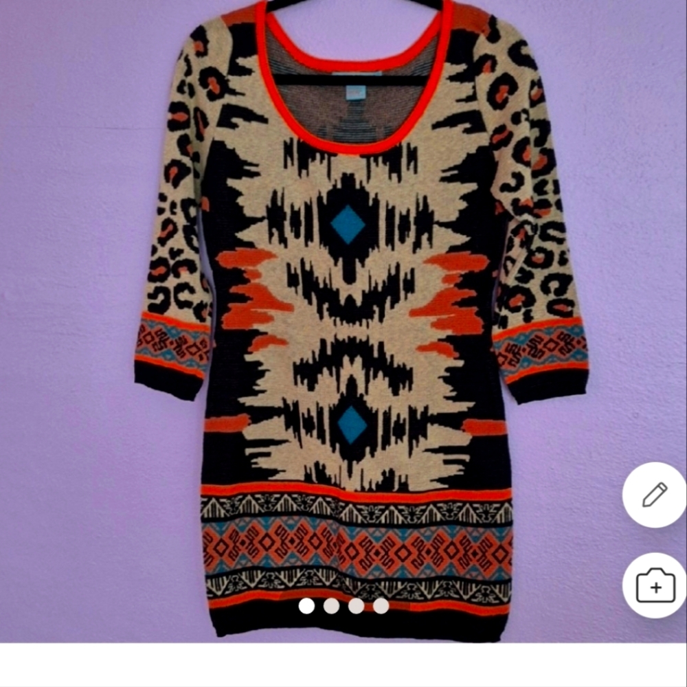 Flying Tomato Aztec Leopard Print Bodycon Dress Large